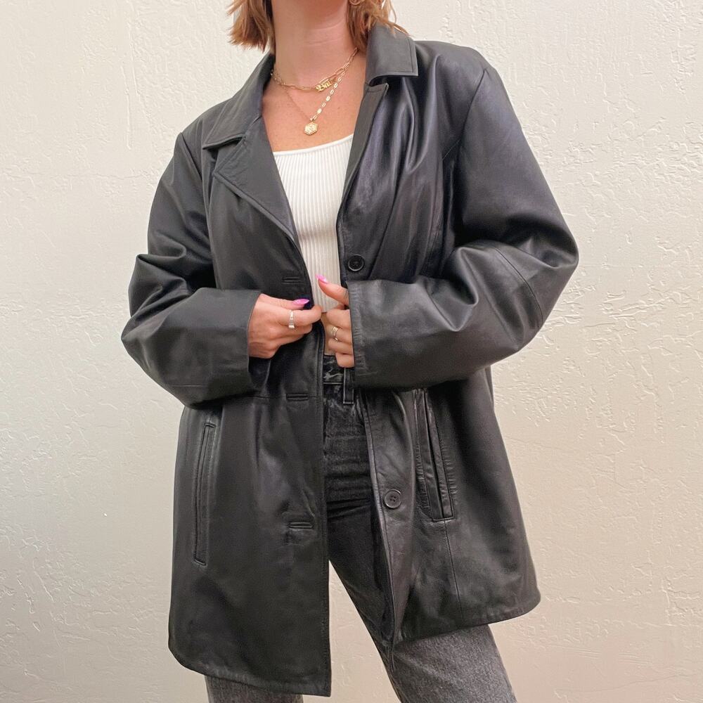 Vintage 1990's Black Leather Oversized Blazer Leather Jacket